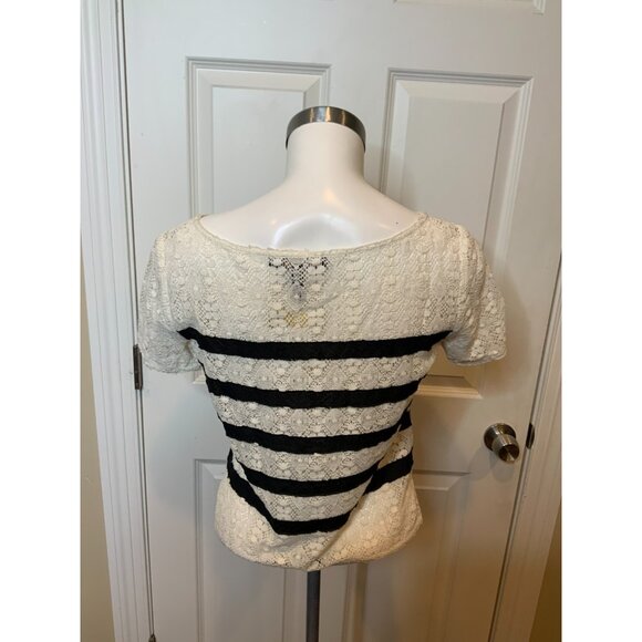 BCBG Max Azria Cream Sheer Lace Black Stripe Tovah Top, Size Small - Picture 4 of 5